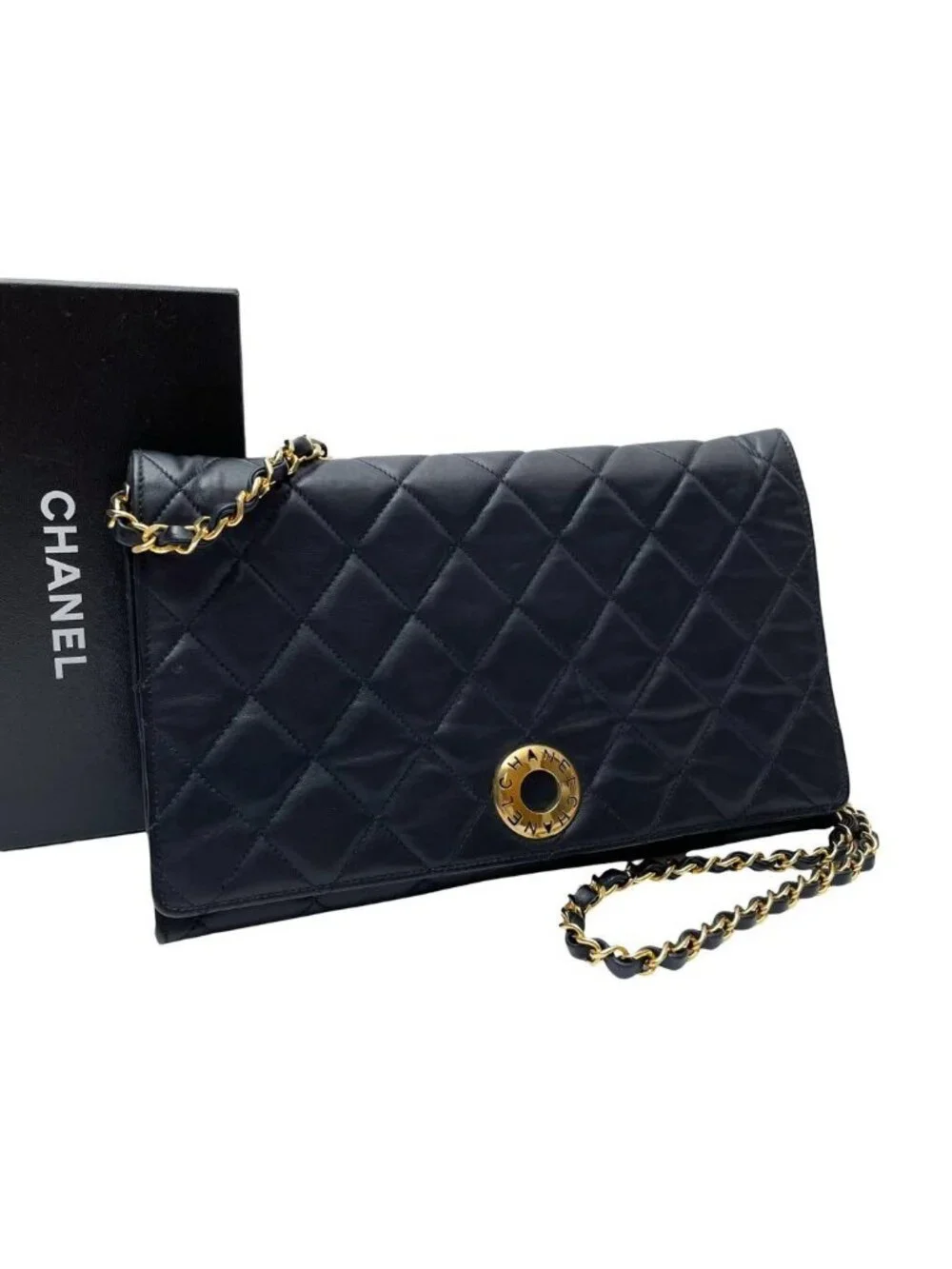 Chanel Quilted Lambskin Circle Logo Chain Shoulder